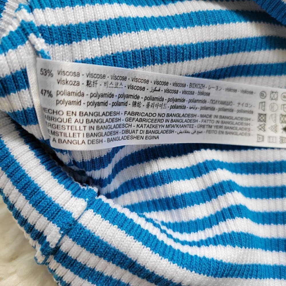 ZARA Cropped Blue Striped Sweater Knit Short Sleeve T-shirt Tee Top Size Medium - Picture 8 of 10